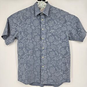 Hobie Shirt Mens Medium Blue Floral Striped Button Up Polynosic Rayon Vintage M‎